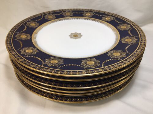 (6) Hutschenreuther Bavaria Cobalt, Gold Encrusted & Beaded 11 In. CABINET PLATE - Picture 5 of 11