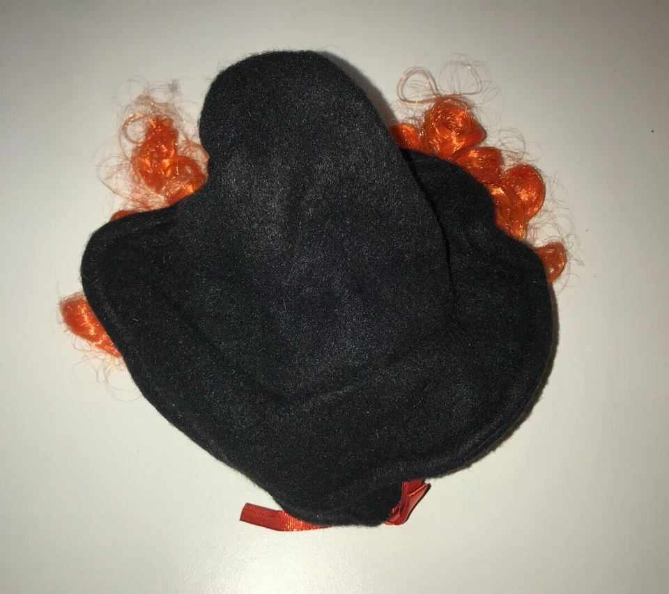 sombrero de bruja negro con pelo de peluca naranja rizado para mascota gato o x-perro pequeño Foto 3 de 4