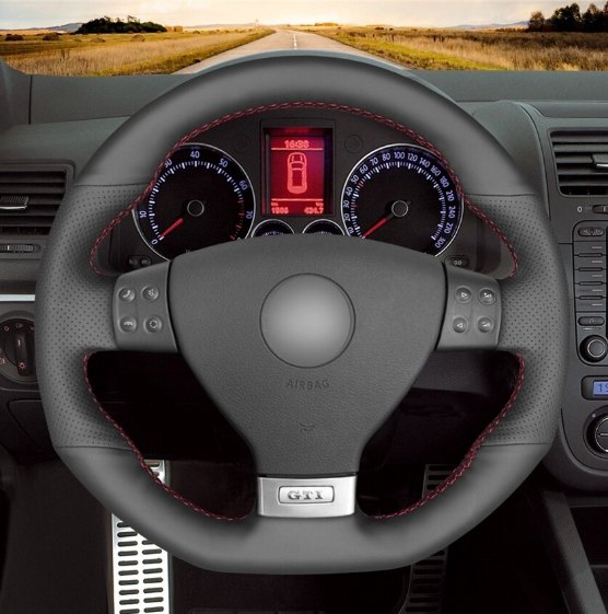 Hand Stitched Leather Steering Wheel Cover for Volkswagen Golf 5 Mk5