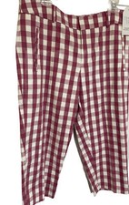 Time And Tru Stretch Mid-Rise Capri Pants Rose Pink White Check Size 14