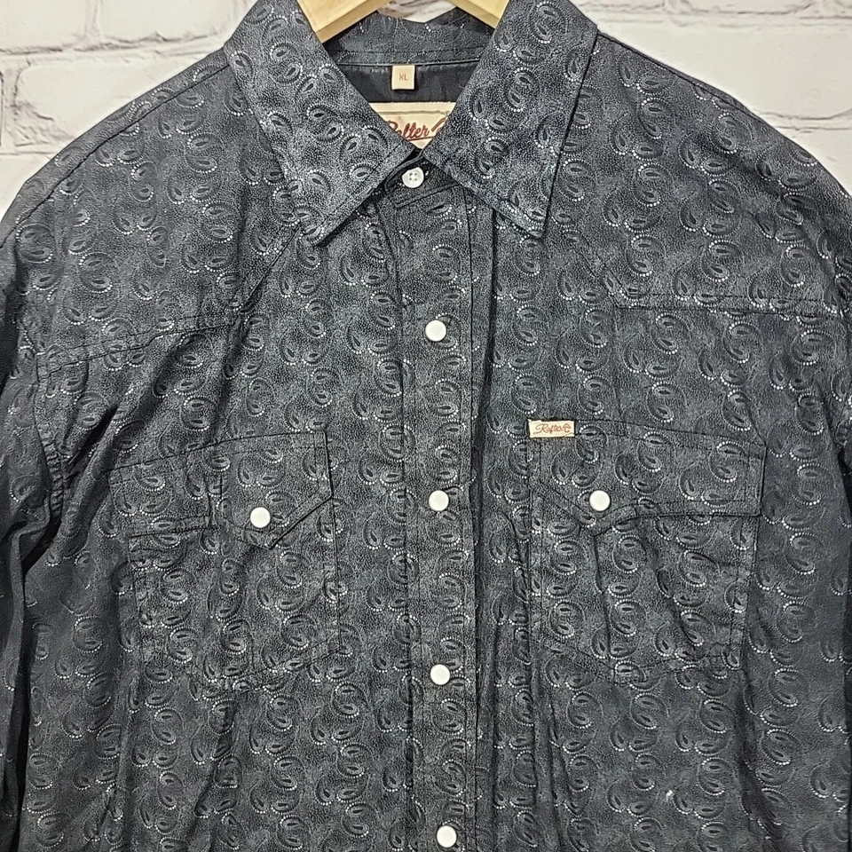 Camisa Occidental Rafter C Colección Vaquera Gris Estampado Paisley Perla A Presión Para Hombres XL Foto 3 de 4