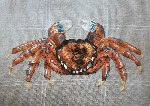 Cross Stitch "CRABBY PILLOW" pattern ~ shellfish, crustacean