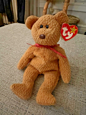 4th Gen Ty Beanie Babies Curly The Bear w Brown Nose Plush Toy - 4052