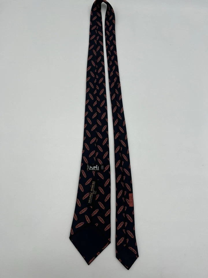 HERMES 995 SA мужской галстук черный цвет / перо оставить красный 100% шелк 58» в Lengh - Изображение 2 из 4