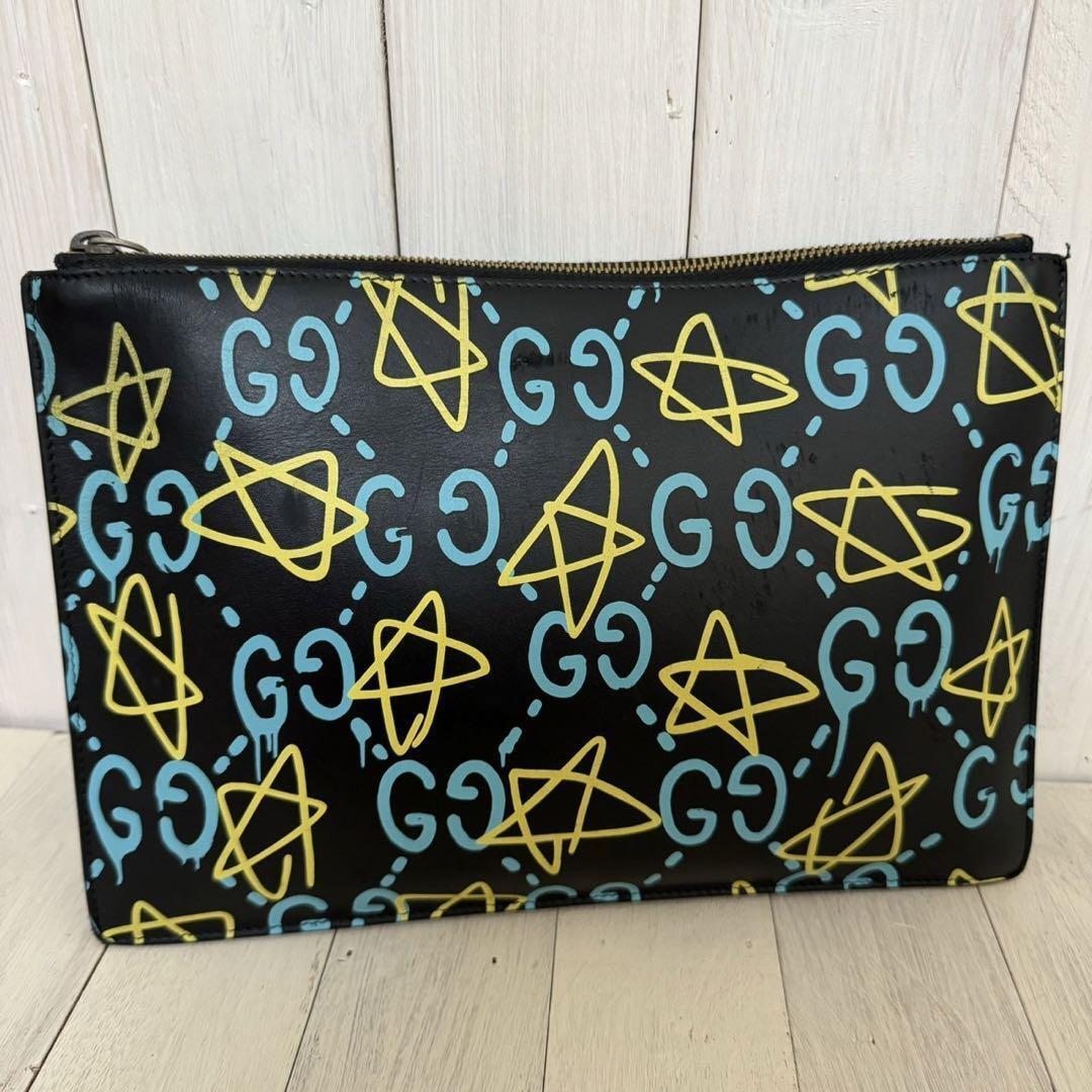 GUCCI Ghost Clutch Bag, Zipper Pull Missing, Black, GG Mark GUCCI Ghost Clutch Bag, Zipper Pull Missing, Black, GG Mark