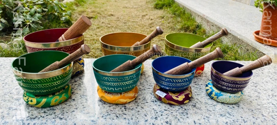 SALE 7 Chakra Healing Singing Bowl Set of 7 Colors Tibetan Sound Meditation Bowl - Image 3 of 4