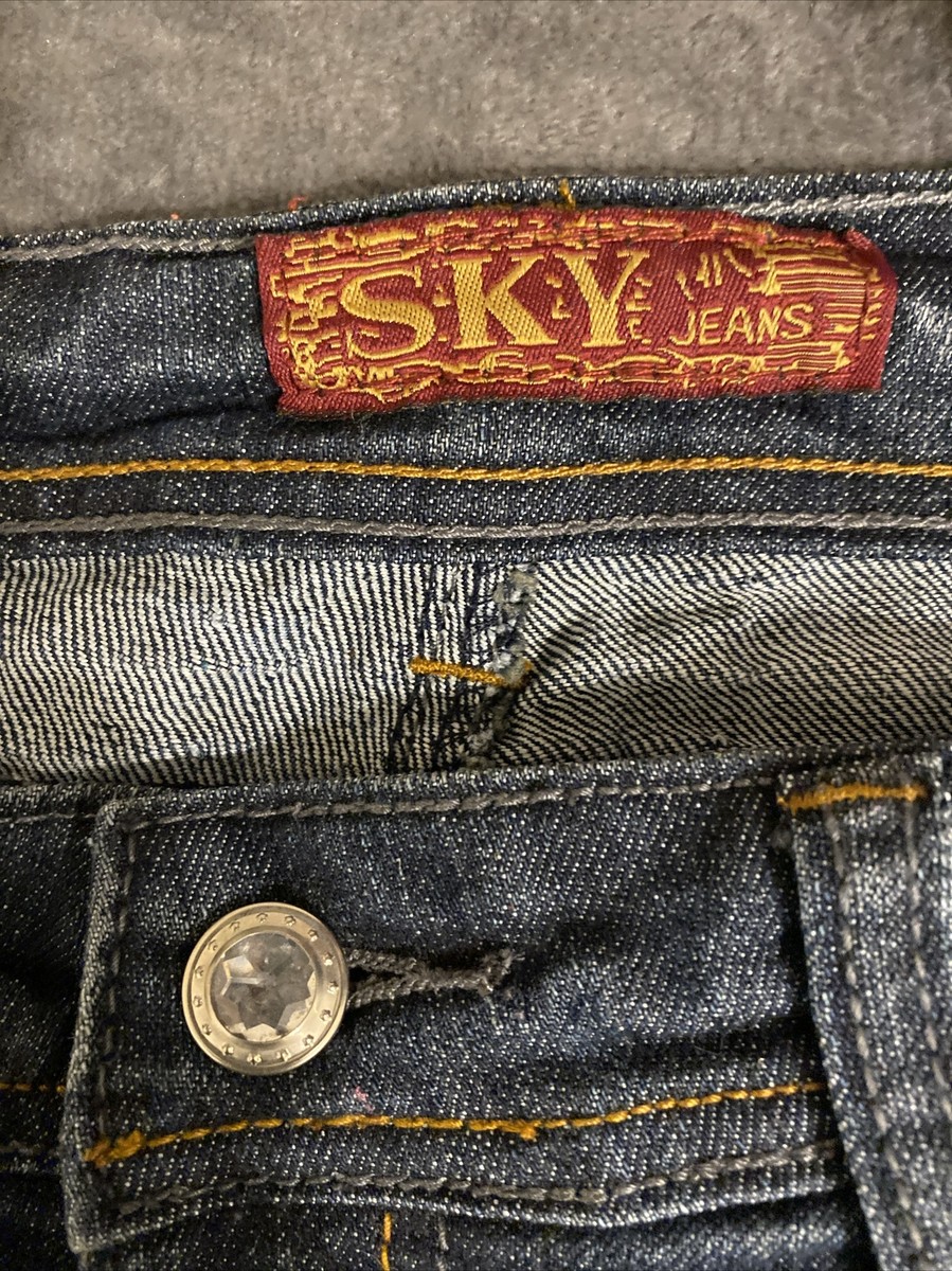 Sky Jeans Womens 5/6 Blue Denim Rhinestone Embellished Pockets