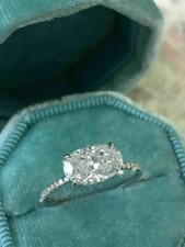 2Ct Oval Cut Lab Created Diamond Women's Engagement Ring 14k White Gold Plated