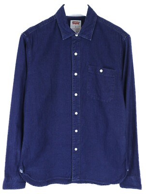 Levi's Slim Fit Shirt Men M Spread Collar Buttoned Rounded Hem Dark Blue