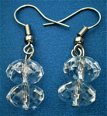 BT145*) Retro Klar Acryl Facettiert Kristall Glas Optik Perle Perlen Ohrringe  