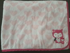Carter's Child of Mine Pink Owls sherpa fushia silky trim baby blanket hearts