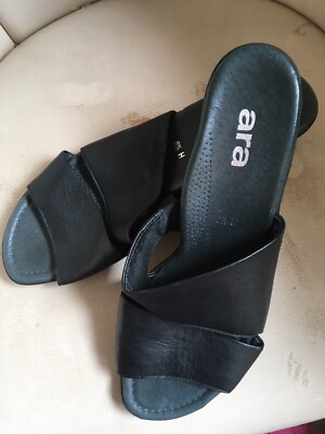 Ara Pantolette Sandalette Gr 8,5 DE 42,5 Leder schwarz Luftpolster Fußbett Absat
