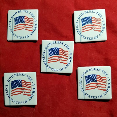 GOD BLESS AMERICA * 5 Flag Pin LOT * JULY 4th! * MADE IN USA * Lapel Hat Tie