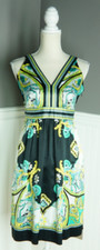 Eci New York 4 Abstract Boho Sleeveless Fit & Flare Tie Back V-Neck