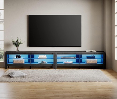 Soporte de TV LED para TV de 100 pulgadas, Centro de Entretenimiento Negro para Consola de TV con Almacenamiento - Imagen 29 de 33