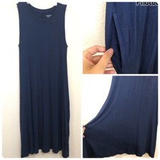 TIME AND TRU Womens Small Navy Blue Sleeveless T-Shirt Dress Pockets Soft NWOT