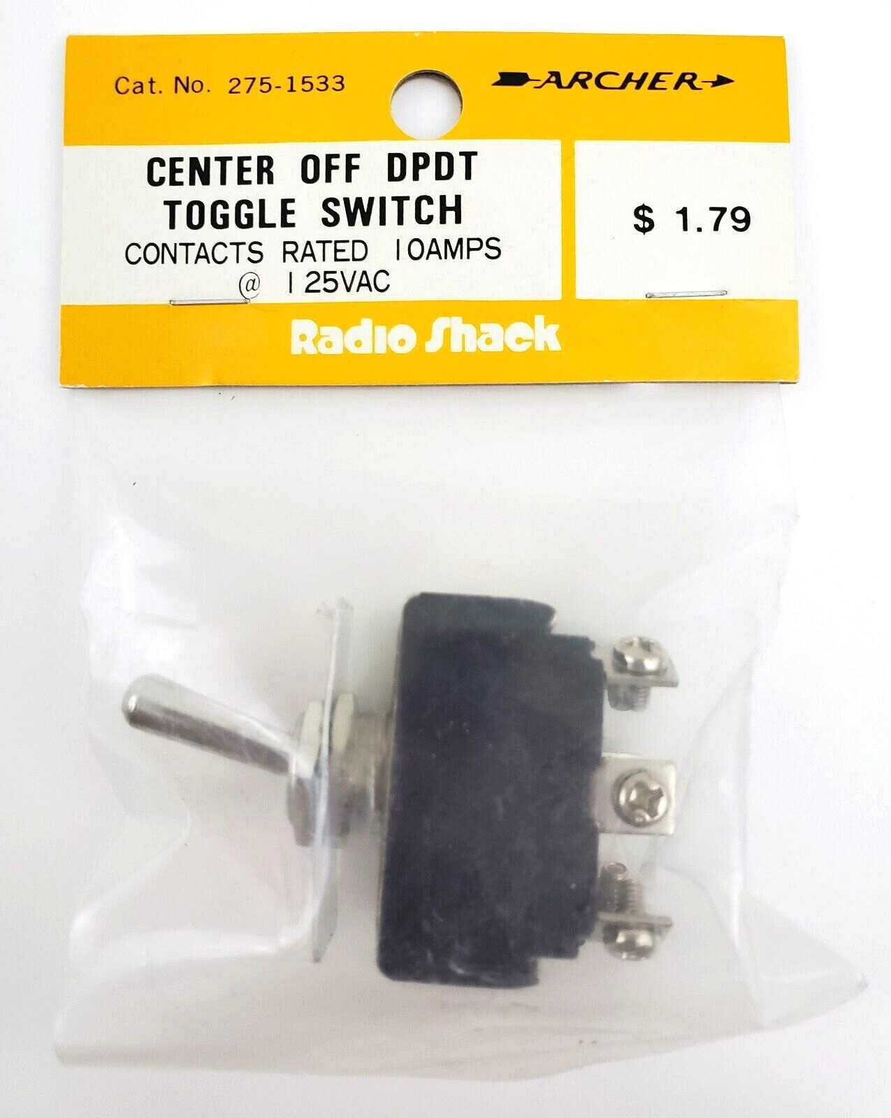 Archer 275-1533 Center Off 3 Position Maintained Toggle Switch DPDT 10A @ 125VAC