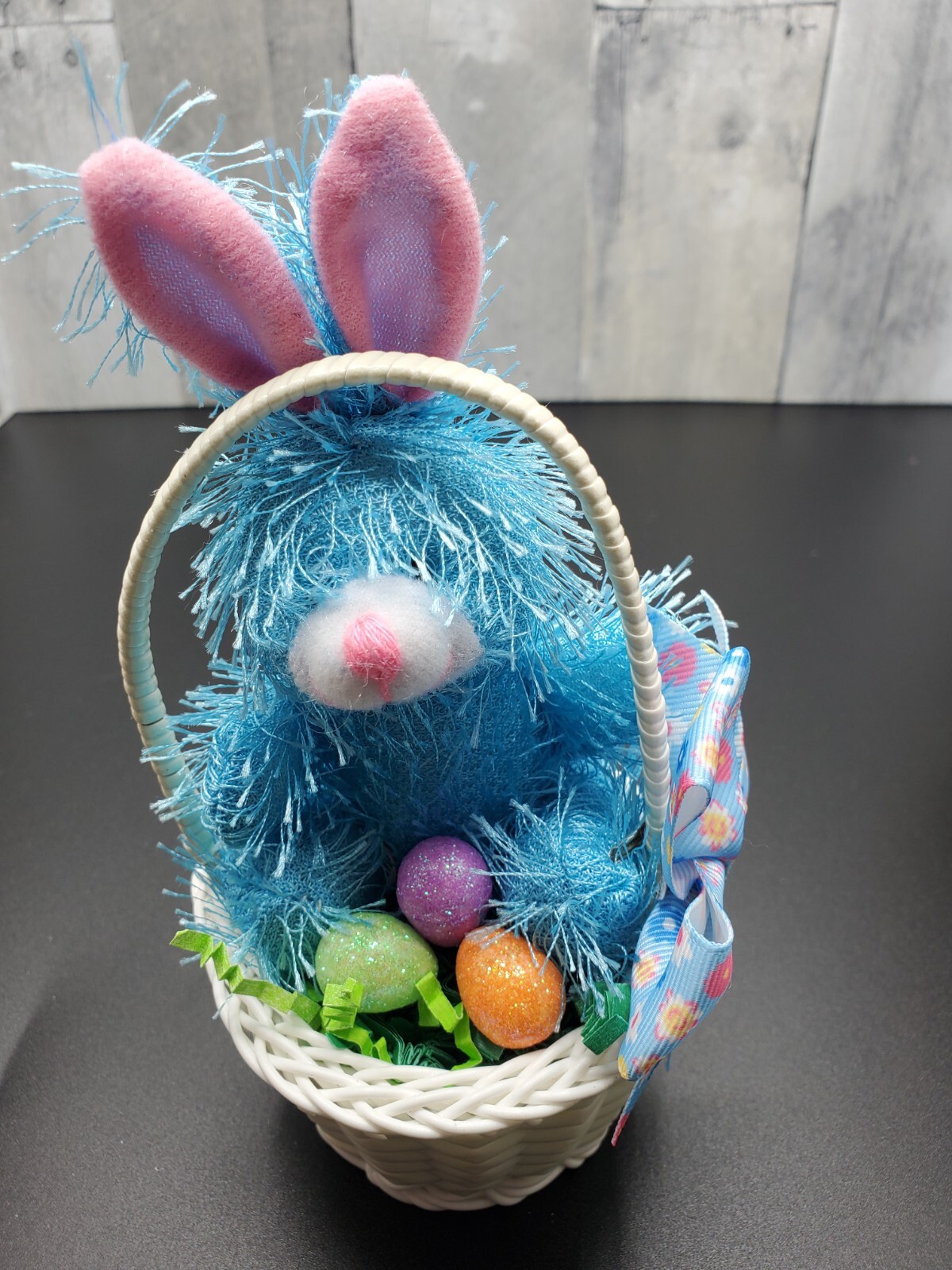 Easter Basket, Mini Woven Basket with Fuzzy Bunny for 14-18"