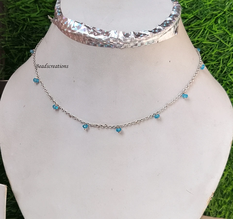 Натуральный синий аквамарин бусины цепочка ожерелье граненые бусины ювелирных изделий подарок - Изображение 2 из 4