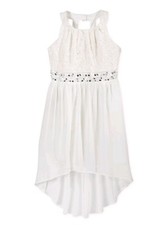 Sequin Hearts Girl's Lace-Bodice Chiffon High-Low Fanciful Dress-Size-14-Ivory