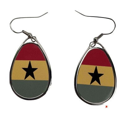 Ghana Flagge Design Silber Träne hängende Ohrringe mit Etui
