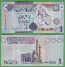 Libya 1 Dinar P-71 2009 UNC Muammar Gaddafi World Banknote