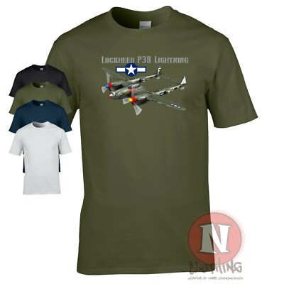 T-Shirt Lockheed P38 Lightning 2. Weltkrieg 2. Weltkrieg US-Armee Flugzeug Kampfflugzeug 