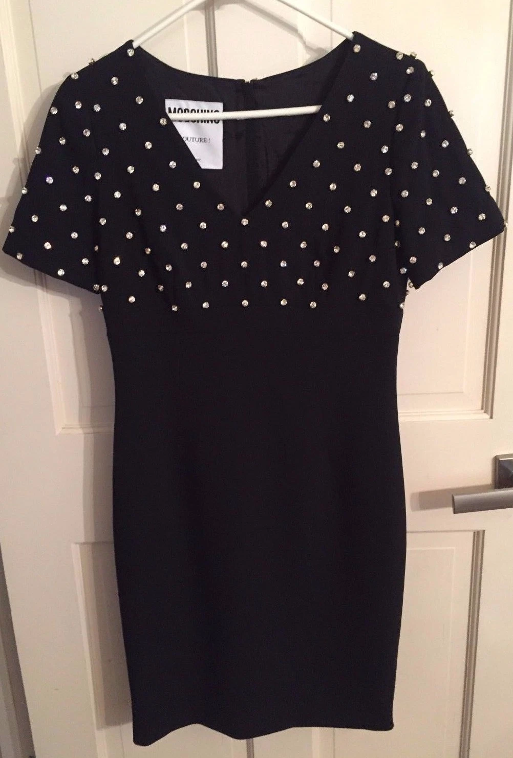 Abito MOSCHINO Couture Jeremy Scott BARBIE Cristalli NERO Crepe MARGO ROBBIE