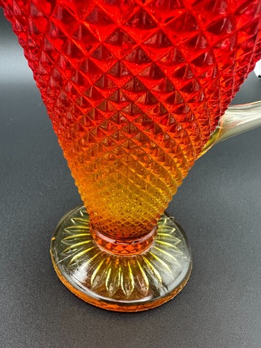 Amberina Glass Footed Pitcher, Pressed Diamond Pattern, Persimmon, 1940, Vtg - Picture 5 of 8