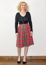 1970s Vintage Multi Plaid Wool Blend A-Line Midi Skirt Metal Zipper