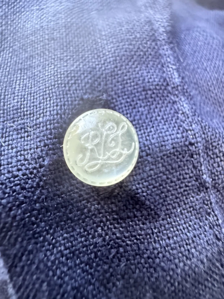 Blusa Camisa Top Lunares Ralph Lauren Talla 2X Azul Marino Logo Monograma 100% Lino Foto 3 de 4