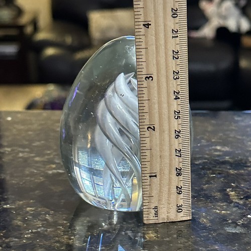 Spiral Helix Clear Glass Paperweight Egg Shaped Oval Teardrop 3.5" Hand Blown - Picture 7 of 8