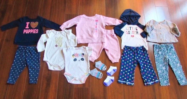 CHAMPION + CHICK PEA + JANIE & JACK CARTER'S ~Lot of 12! 6-9 M Baby Girl Clothes