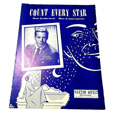 Vintage 1950 Count Every Star Paxton Music Sammy Gallop Bruno Sheet Music Art
