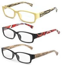 Unique Style Temple Print w/ Rectangular Frame Reading Glasses w/ Spring Hinge
