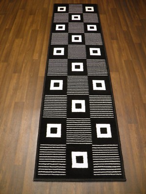 Moderner Läufer 60 x 220 cm ca. 8 Fuß Budgetbereich schwarz/weiß quadratisch pflegeleicht