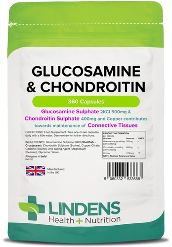 Glucosamine & Chondroitin+Copper 360 Caps, Connective Tissues, Joints LINDENS UK - Picture 6 of 14