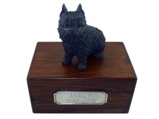 Beautiful Paulownia Wood Personalized Urn with Black Brussels Griffon Figurine