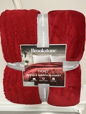 Brookstone NAP Plush Sherpa Valentine RED SO Soft QUEEN Size Blanket 90 x90 NEW