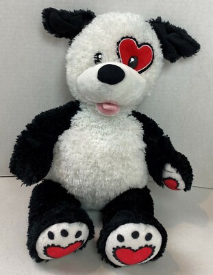Build A Bear Black White Puppy Dog Red Hearts Eye Patch 16'' Retired #21H