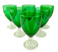 Set of 6 MCM Anchor Hocking Bubble Foot Green JUICE WINE Boopie Glasses 4 5/8"