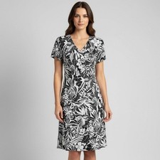 Courtenay Faux Wrap Dress Allover Tropical Print Black/White Womens Size 10