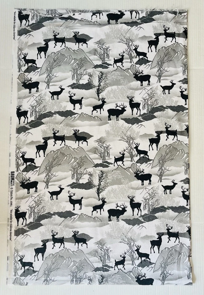 Baum Textile Mills Flannel Fabric Gray Charcoal Deer Woodland 44” x 66” - Image 3 of 4