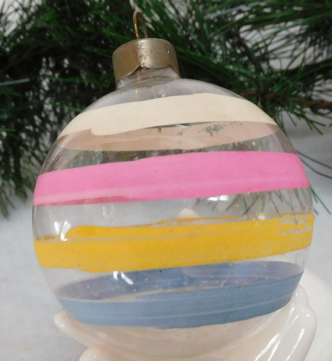 Vintage WWII Era Shiny Brite -Stirped Unsilvered Christmas Ornament  US OF A cap