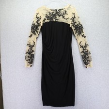 David Meister Dress Womens 6 Sheer Floral Black Long Sleeve