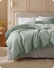 Cotton Duvet Cover Queen Waffle Weave Sage Green 3 Pieces 90 x90 Bedsure Size