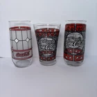Set of 3 Vintage Coca-Cola Tiffany Style Drinking Glasses Stained Glass