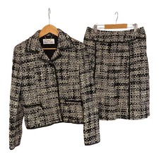 Vintage Courreges Tweed Skirt Suit Set Ivory Black Jacket Skirt 11AR US M/L