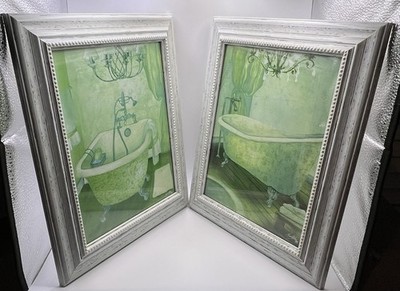Set of 2 Elizabeth Medley Framed Art Green Bathtub Artsy Ornate Home Decor