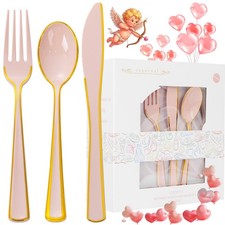 120 PCS Pink Plastic Silverware Heavy Duty - Disposable Pink Utensils with Go...